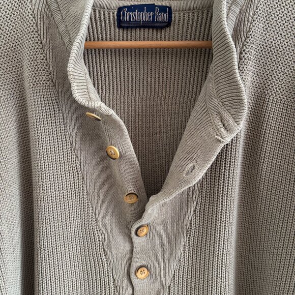 Vintage 90s Khaki Taupe Henley Sweater - Picture 4 of 8